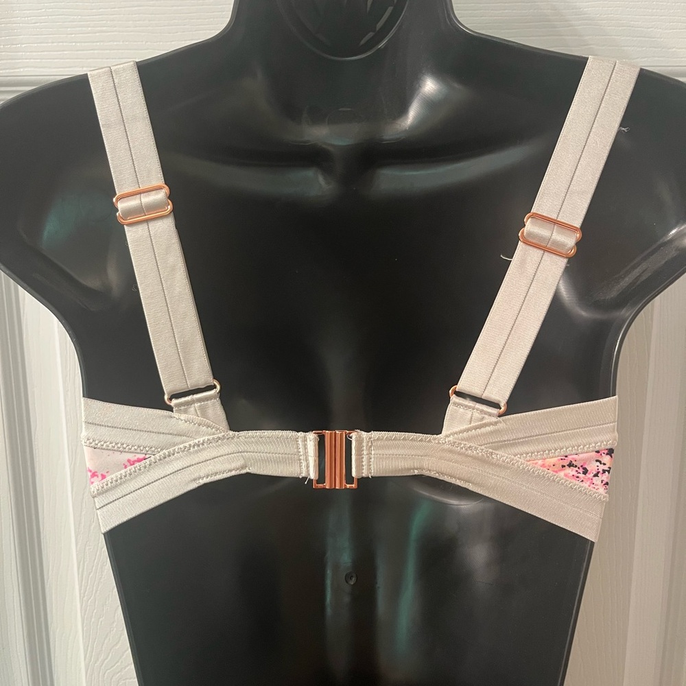H&M Bikini Bondage Style Swim Bra Top Gorgeous Satin Straps Rose Gold Contrast - Picture 5 of 6